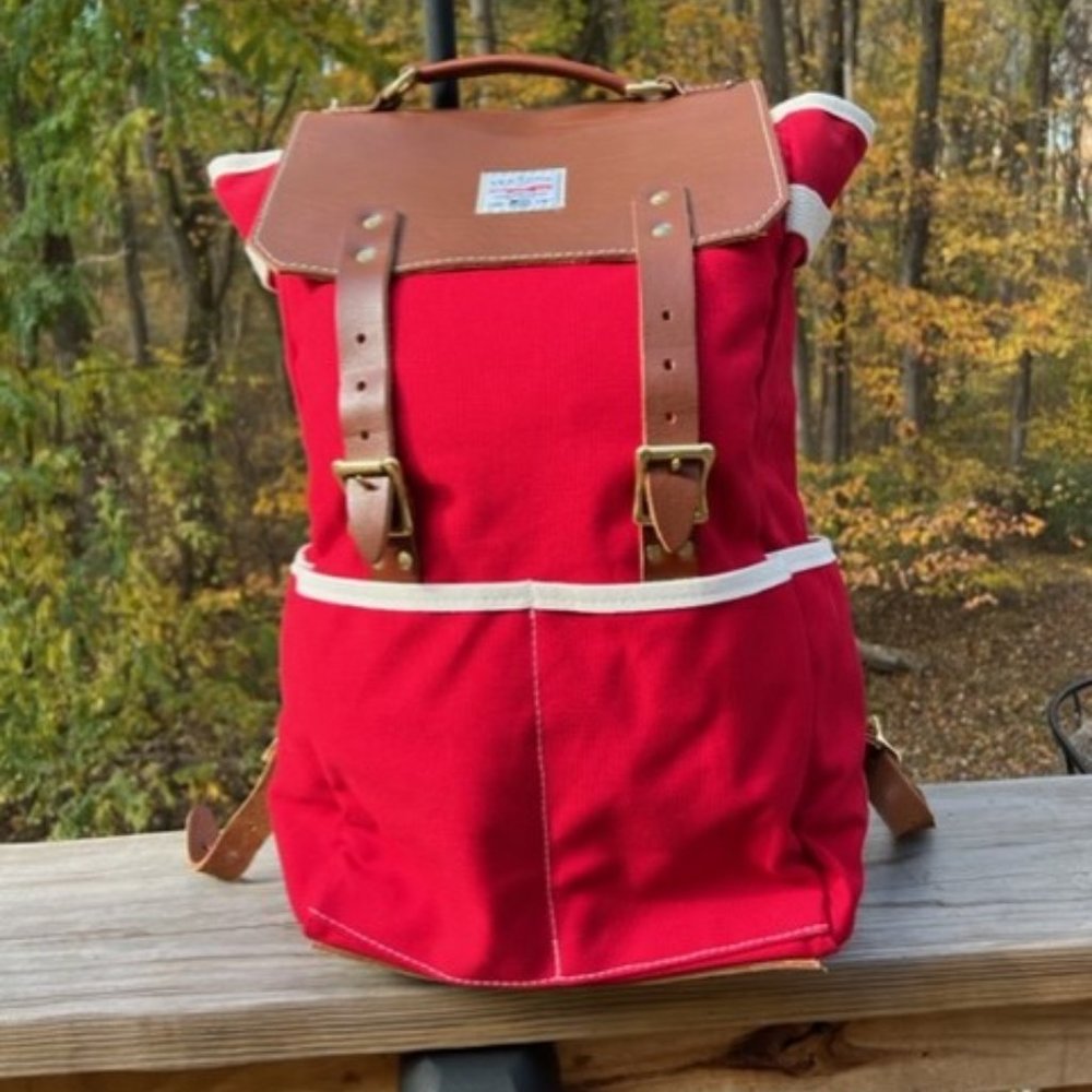 COPY - Treason Toting Co red canvas / leather large backpack